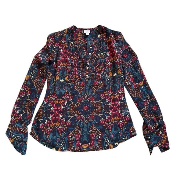 Converse Sheer V-Neck Blouse Size‎ XS Multicolor Floral Long Sleeve Lightweight - Picture 1 of 8